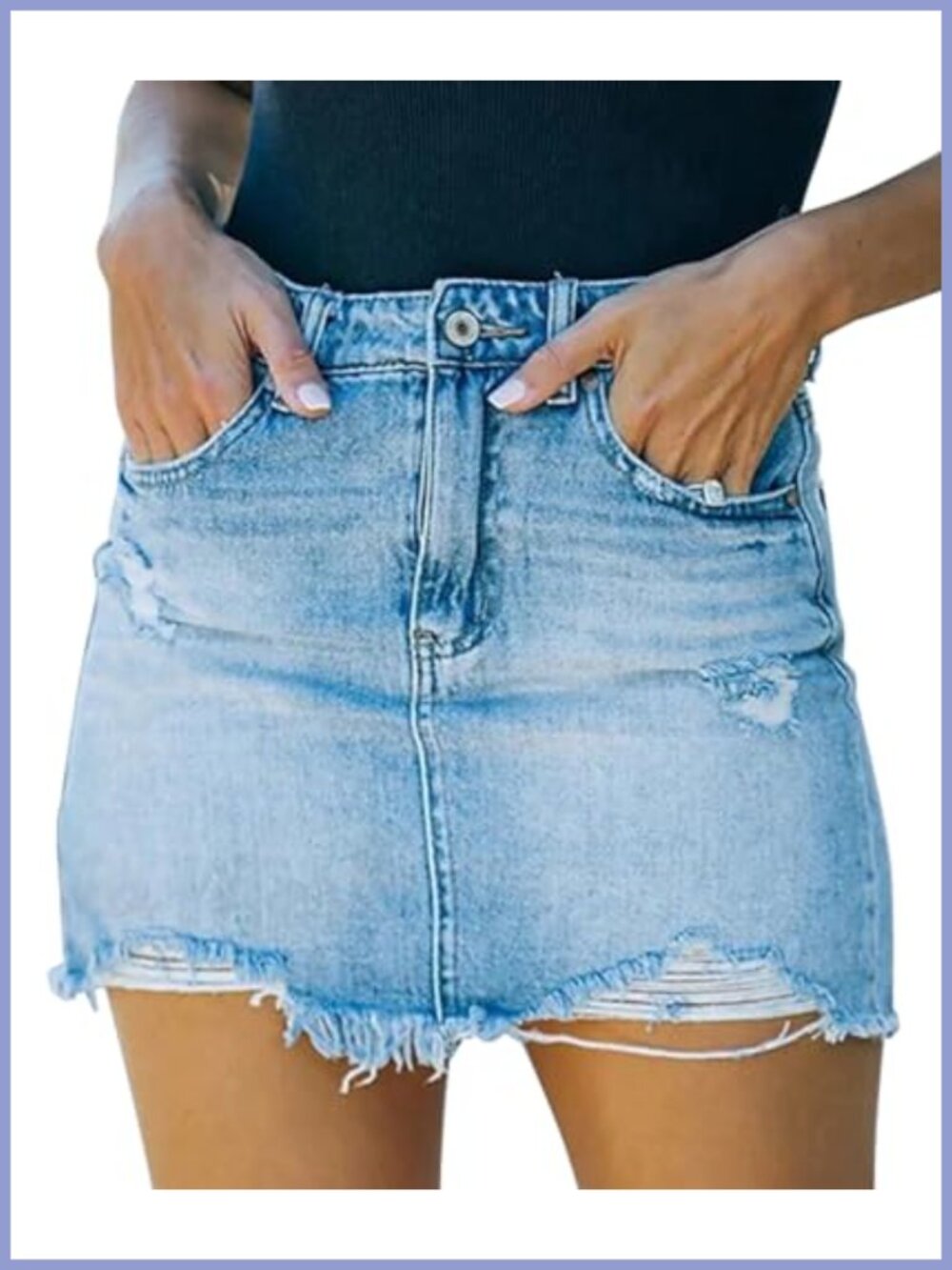 Ripped Mini Denim Skirt with Zipper Closure
